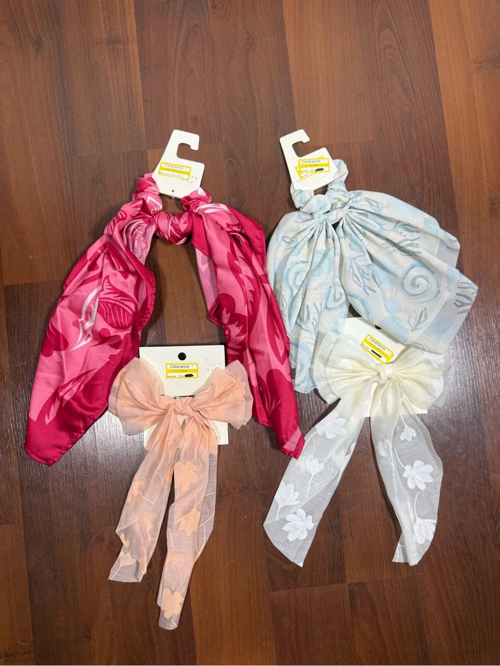 Kids Hair Bow & Scarf hair tie Set - Pink, Peach, Light Blue, Ivory